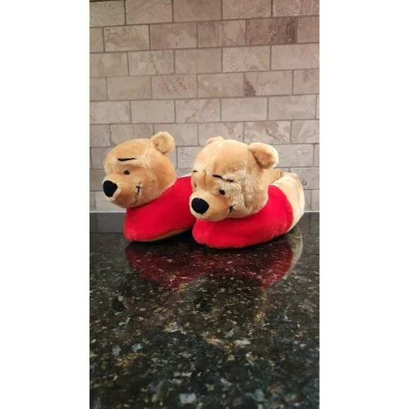 Vintage Disney Winnie the Pooh Size 7-8 Plush Fuzzy Unisex Slippers Shoes - Picture 6 of 6